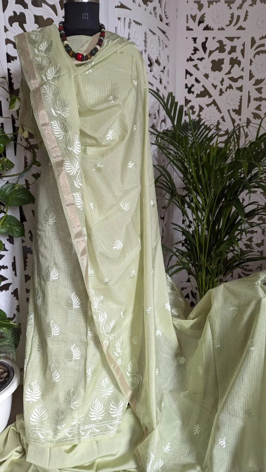 Kota Doriya Fabric With Fine Mini Checks Design and Intricate Floral Embroidery Work